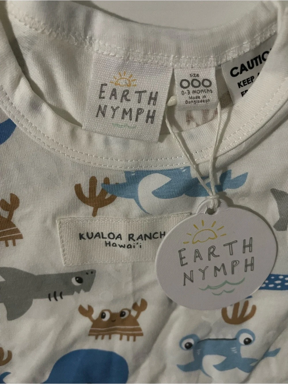 Earth Nymph Kids White Ocean Animal Sleeveless Romper